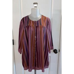 Gudrun‎ Sjoden Modal Pink Purple Striped Button Top Shirt Size Small